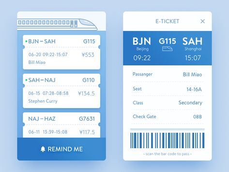 E-Ticket for CRH train by MIAO Itinerary Design, E Ticket, Train Ticket, Train Tickets, 로고 디자인, Louis Vuitton Bag Neverfull, Global Community, Concept Design, Bar Chart