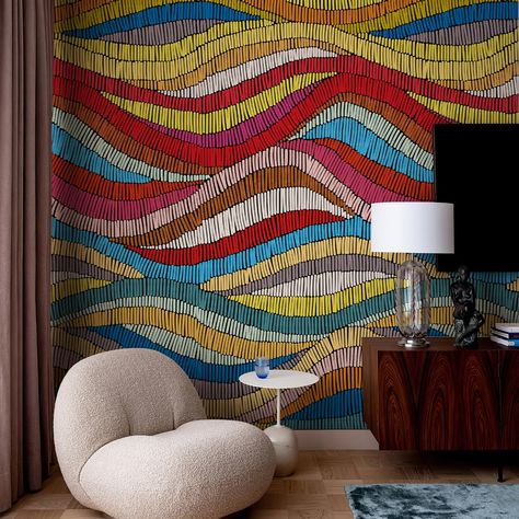 PRICES MAY VARY. Exclusive Design: Bring art into your living space with Zeeko high-quality peel and stick modern wall mural. Enjoy a durable and long-lasting colorful wallpaper mural that will elevate your home decor for years to come. 1 Roll Wall Mural：98"H x 148"W (Covers 101 sq. ft. ).This abstract wallpaper is cut into 5 strips for easy installation. Measure your wall and buy enough rolls. Transform any room in your home with a stunning self-adhesive wall mural. Easy to Install and Removabl Scrap Fabric Wall Art, Entryway Mural Wall Art, Abstract Mural Ideas, Textured Mural, Wallpaper Powder Room, Abstract Wall Mural, Wall Art Deco, Wallpaper Boho, Waves Abstract