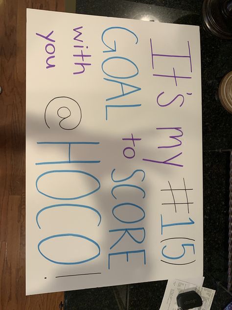 a fun hoco poster idea for people that play soccer! Homecoming Game Sign Ideas, Soccer Hoco Signs, Volleyball Hoco Signs, Homecoming Posters Saying Yes, Soccer Signs For Games Posters, Soccer Poster Ideas, Homecoming Poster, Homecoming Poster Ideas, Prom Posters