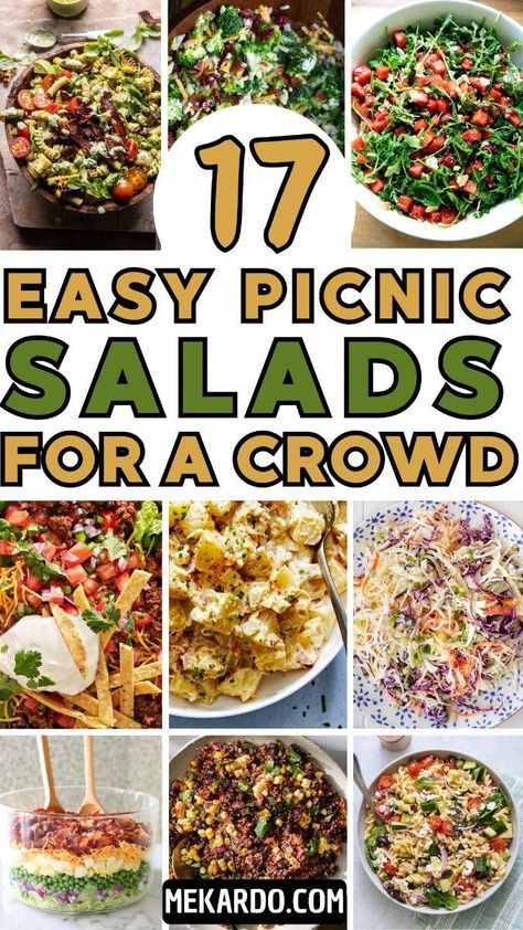 Packing a picnic basket can be daunting, but a crowd-pleasing salad is the perfect stress-free solution!  Imagine a delicious spread with vibrant colors and textures, tantalizing everyone's taste buds.  We've curated 17 easy picnic salad recipes that are perfect for feeding a hungry group. From creamy potato salad to refreshing watermelon feta, and flavorful pasta creations, there's a salad to satisfy every dietary preference.  So ditch the deli counter an Salad To Feed A Crowd, Salads For Cookouts Picnics, Salad Recipe For Party, Easy Salad For Potluck, Best Salads For A Crowd, Salads For Crowds, Salad For Party Ideas, Easy Salad For Party, Picnic Salads Recipes Summer