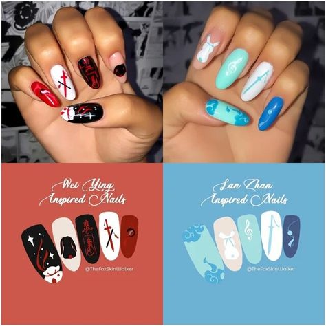 Mxtx Nails, The Untamed Nail Art, Tgcf Nail Art, Tgcf Nails, Cosplay Bakugou, Idea Reels, Pattern Nails, Anime Nail, Chinese Novel