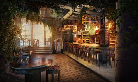 Crafters Guild Hall Interior Concept Art, Gfx Design, Cafe Concept, Fantasy Rooms, Fantasy Background, Location Inspiration, Scenery Background, Fantasy City, Fantasy Setting