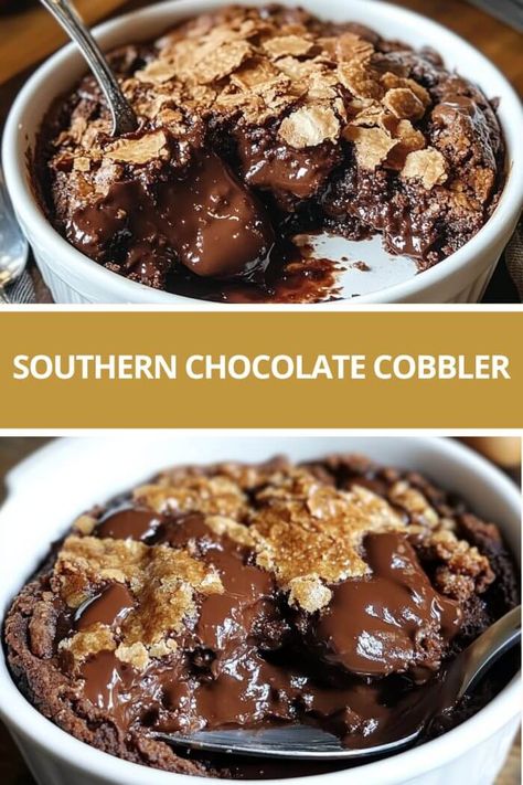 Southern Chocolate Cobbler Chocolate Chip Cobbler Recipes, Deep Dish Desserts, Southern Chocolate Cobbler Recipe, Scoop Cake Recipes, Chocolate Cobbler Pioneer Woman, Chocolate Cobbler Easy, Stovetop Desserts Easy, Southern Chocolate Cobbler, Chocolate Cobbler Recipe