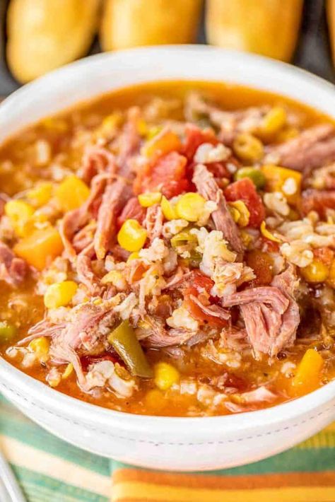 Pulled Pork Vegetable Soup - Plain Chicken Shredded Pork Soup, Pork Vegetable Soup, Pulled Pork Stew, Leftover Shredded Pork, Pulled Pork Soup, Leftover Pork Loin Recipes, Shredded Pork Recipes, Vegetable Soup Crock Pot, Pork Soup Recipes