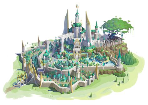 Elf City, Elven City, Castle Drawing, Castle Tower, Fantasy House, Fantasy City, Futuristic Art, Fantasy Places, Minecraft Designs