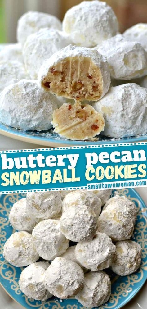 Berry Deserts, Festive Snacks, Russian Tea Cakes, Pecan Snowballs, Pecan Snowball Cookies, Snowball Cookie Recipe, Dessert Halloween, Russian Tea Cake, Mexican Wedding Cookies