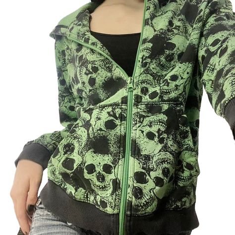 Arrives by Thu, Sep 7 Buy FOCUSNORM Women Halloween Casual Coat Hoodies Skull Print Front Zipper Long Sleeve Sweatshirts at Walmart.com Emo Women, Graphic Aesthetic, Skull Sweatshirt, Alt Clothes, Clothes Brand, Oversized Hoodies, Aesthetic Hoodie, Retro Sweatshirts, Women Streetwear