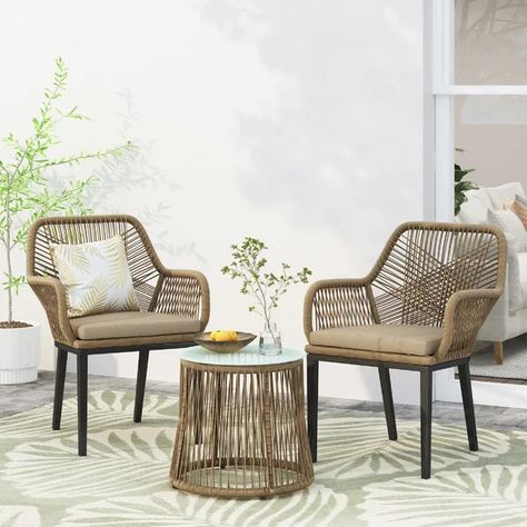 Polyethylene (PE) Wicker 2 - Person Seating Group with Cushions Patio Pool, Wicker Dining Chairs, Patio Dining Chairs, Christopher Knight, Noble House, Christopher Knight Home, Outdoor Wicker, Conversation Set Patio, Dining Arm Chair