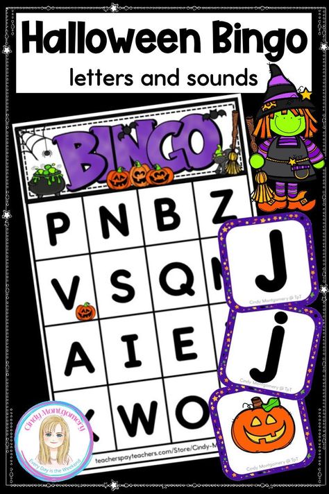 Kindergarten and first grade students will have fun playing this Halloween Letters and Sounds Alphabet Bingo Game while practicing capital letters, lowercase letters, and sounds! Halloween Alphabet Bingo will work wonderfully for Halloween Units and Parties, Sub Plans, indoor recess, Literacy Centers, small groups, whole group, ESOL, new or struggling learners, or in special education classrooms. Halloween Phonics Activities Preschool, Halloween Centers For Kindergarten, Halloween Games For Kindergarten, Kindergarten Halloween Letter Activities, Halloween Phonics, Halloween Sight Word Activities, Halloween Literacy Kindergarten, Halloween Themed Centers Kindergarten, Halloween Beginning Sounds