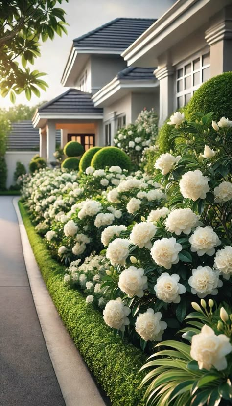 15+ Essential Gardenia Landscaping Ideas for a Fragrant Garden Oasis 60 Gardenia Plant Landscapes, French Style Garden, French Garden Landscaping, French Garden Design, Yard Garden Design, Front Yard Garden Design, Aesthetic Garden, Formal Garden, Garden Aesthetic