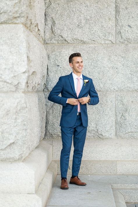 Navy Blue Suit With Pink Shirt Men, Navy And Pink Men's Outfit, Navy Blue And Blush Tuxedo Wedding, Navy Suit Blush Tie, Navy Blue Suit And Pink Tie, Navy Blue Tux With Pink Dress Prom, Dark Blue Suit With Pink Tie, Navy Blue Tux With Blush Pink, Groom Blue Suit Pink Tie