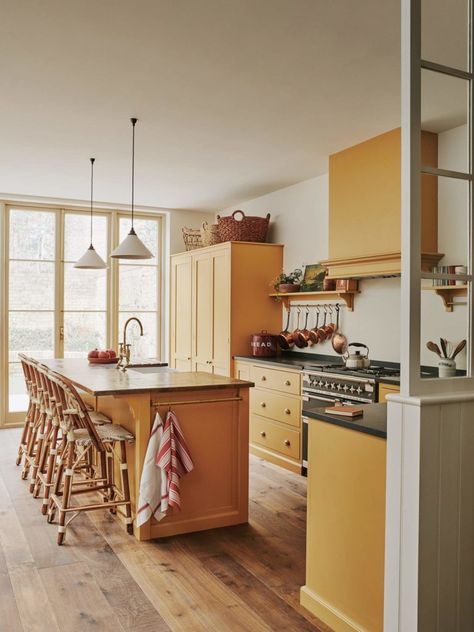 Yellow Cabinets, Devol Kitchens, Victorian Interiors, Edwardian House, Timeless Interiors, Biophilic Design, London House, Sopot, Yellow Kitchen