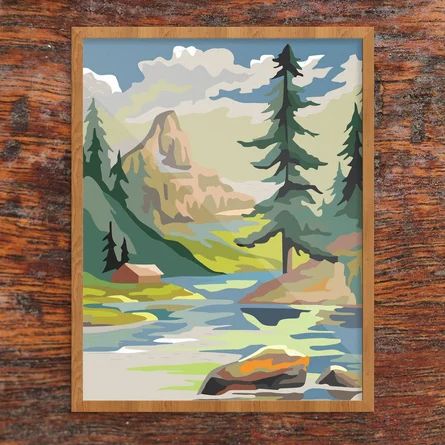 Millwood Pines Paint by Number Mountain Cabin & Lake - Graphic Art Print on Paper | Wayfair Paint Space, Lake Scene, Vintage Cabin, Camp Style, Up House, Autumn Scenes, Mountain Scene, Button Style, Mountain Cabin