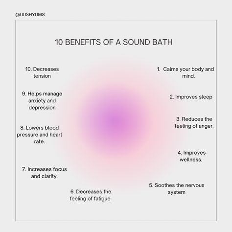 10 benefits of a sound bath. Sound Therapy Benefits, Benefits Of Sound Bath, Sound Healing Benefits, Sound Bath Healing, Sound Bath Set Up, Sound Bath Benefits, Therapy Aesthetic, Sound Baths, Bath Benefits