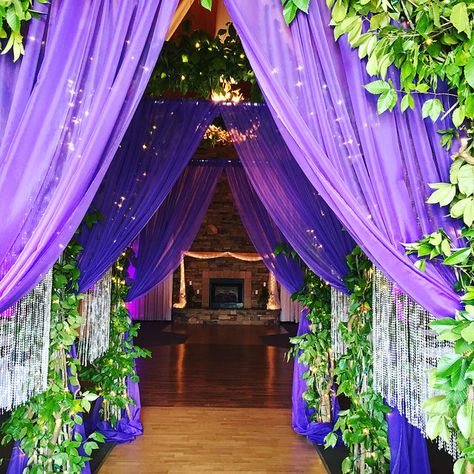 #draping #drapinginspo #colorfuldraping #weddingdraping #weddingentryway #entrydraping #enchantedweddinginspo #enchantedwedding #colorfulwedding #colorfulweddinginspo #colorfulbride Rapunzel Wedding Theme, Enchanted Forest Theme Party, Enchanted Forest Quinceanera Theme, Enchanted Forest Quinceanera, Enchanted Forest Prom, Event Draping, Enchanted Forest Decorations, Rapunzel Wedding, Homecoming Themes