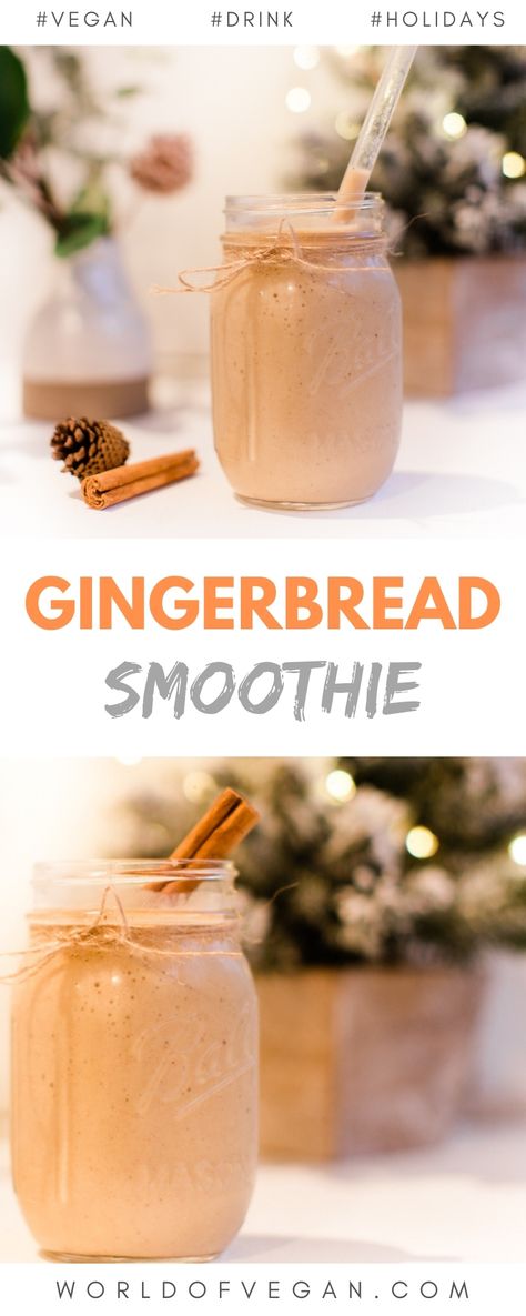 Gingerbread Smoothie Bowl, Winter Smoothie Recipes, Gingerbread Smoothie, Holiday Smoothies, Christmas Smoothies, Winter Smoothies, Vegan Drinks Recipes, Vegan Smoothie Recipes, Vegan Gingerbread