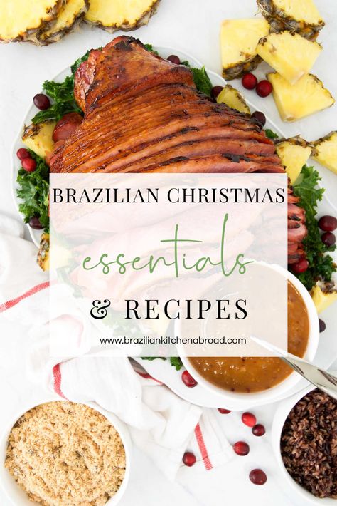 The holiday season is here, and it wouldn't be a holiday without great food! This list of Brazilian Christmas food includes some of our must-have favorites for celebrating! These recipes will add some Brazilian flavors to your Christmas table, whether you're having a summer feast or white Christmas! Caribbean Christmas Dinner, Colombian Christmas Food, Brazilian Christmas Food, Brazil Christmas, Christmas Food List, Collard Greens With Bacon, Summer Feast, Pear Salad Recipes, International Christmas