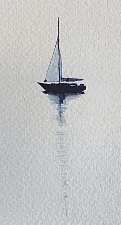 Watercolor Art Sailboat, Boat Card Ideas, Sailboat Watercolor Painting Easy, Watercolor Boats Paintings, Watercolor Sailboat Tutorial, Sailboat Painting Easy, Cool Watercolor Ideas Aesthetic, Draw Sailboat, Watercolor Simple Art