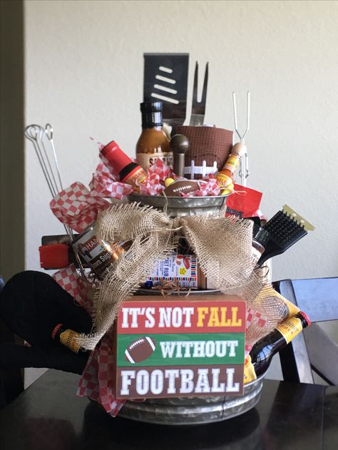 Tailgate Basket Raffle, Football Raffle Basket Ideas Fundraising, Football Theme Gift Basket, Fall Festival Raffle Basket Ideas, Tailgate Basket Ideas Silent Auction, Football Themed Gift Basket Ideas, Football Raffle Basket, Tailgate Basket Ideas, Football Raffle Basket Ideas