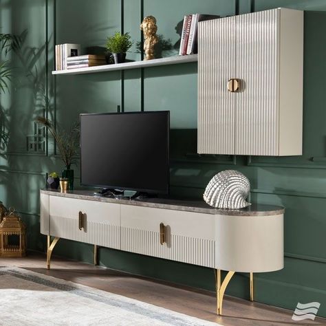 Tv Console Design, Glam Sofas, Indian Room Decor, Wall Tv Unit Design, Unit Design, Console Tv, Modern Buffet, Foyer Design, Wooden Panel