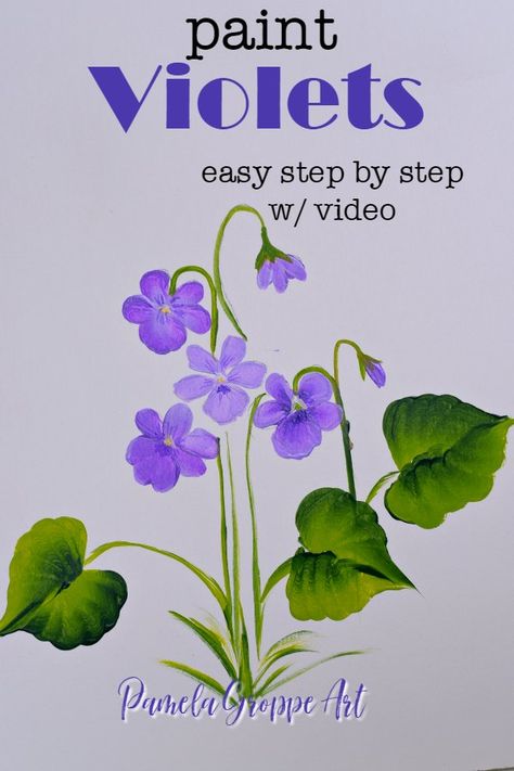 You can paint sweet Violets! Easy step by step painting lesson with video. Learn 3 different ways to paint violet flowers. Paint violets on greeting cards, diy signs, home decor and canvas art. Beginner friendly diy art. #acrylics #onestroke Different Ways To Paint, Flower Drawing Tutorials, 강아지 그림, Sweet Violets, Learn How To Paint, Watercolor Flower Art, Watercolor Art Lessons, Watercolor Paintings Tutorials, Watercolor Flowers Paintings