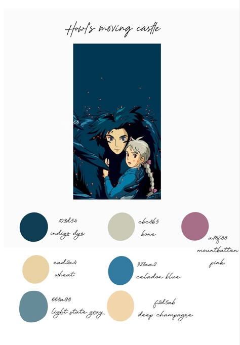 Howl Moving Castle Color Palette, Howls Moving Castle Palette, Howls Moving Castle Colour Palette, Howl's Moving Castle Color Palette, Howl's Moving Castle Wedding, Howls Moving Castle Nails Simple, Howls Moving Castle Themed Wedding, Studio Ghibli Color Palette, Howls Moving Castle Bedroom