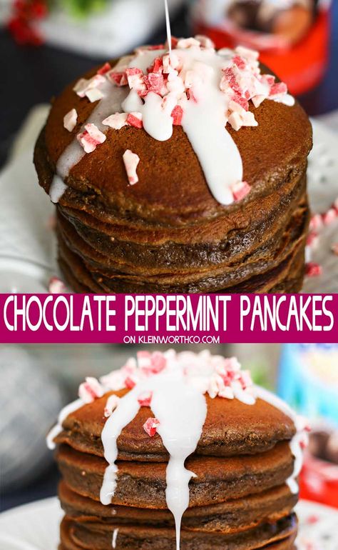 Peppermint Pancakes, Christmas Pancakes, Peppermint Chocolate, Peppermint Extract, Pancake Recipes, Chocolate Pancakes, Chocolate Truffle, Holiday Breakfast, Homemade Hot Chocolate