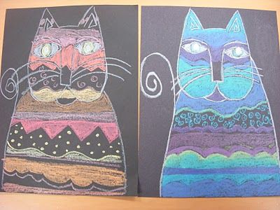 ARTASTIC! Miss Oetken's Artists: Laurel Burch Cool or Warm Cats and exploration in Line and Pattern Grade 1 Art, Laurel Burch Art, Kindergarten Art Lessons, Easy Disney Drawings, Laurel Burch Cats, 2nd Grade Art, 3rd Grade Art, Warm And Cool Colors, Drawing Cat