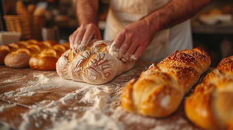 Artisan #BreadMaking: A skilled baker carefully handles a beautifully decorated #artisan loaf in a #rustic #bakery setting. #baking #artisan #bread #bakery #skillfulhands #aiart #aiphoto #stockcake ⬇️ Download and 📝 Prompt 👉 https://stockcake.com/i/artisan-bread-making_247730_48085 Rustic Bakery, Food Technology, Artisan Bread, How To Make Bread, Bread, Baking, Cake