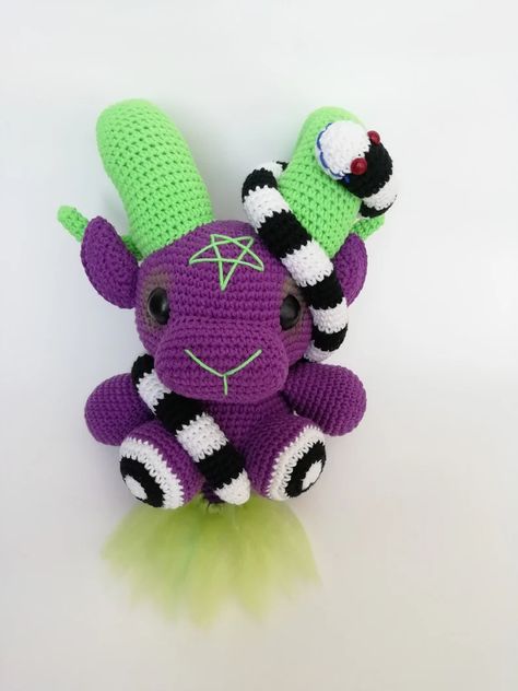 Horror Crochet Free Pattern, Horror Amigurumi, Crochet Baphomet, Baphomet Plush, Horror Crochet, Spooky Crochet, Small Crochet Gifts, Kawaii Decor, Functional Crafts