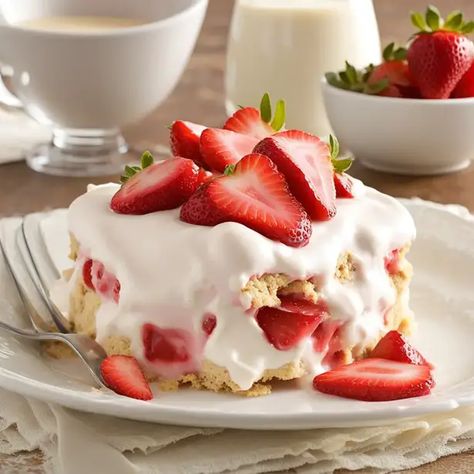 Delicious No-Bake Strawberry Shortcake Dessert: Easy Recipe for Sweet Lovers Strawberry Shortcake Dessert, Easy Strawberry Shortcake, Strawberry Things, Strawberry Shortcake Recipes, Baked Strawberries, Sweet Lover, Dessert Easy, Instant Recipes, Strawberry Milk