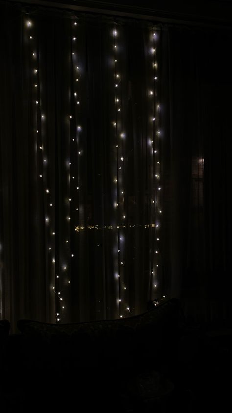 Black Curtain With Fairy Lights, Tiktok Images, Fairy Light Curtain, Dark Curtains, Insta Highlights, Beautiful Flowers Photography, Sensory Room, Window Light, Black Curtains