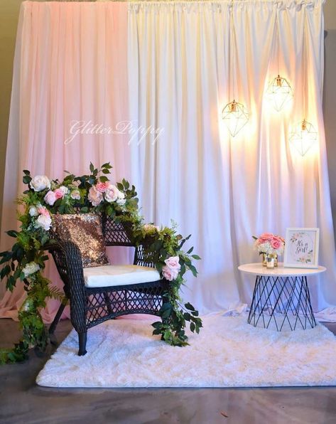 Baby Shower Chair Ideas, Enchanted Garden Baby Shower Theme, Flower Baby Shower Theme, Enchanted Forest Baby Shower, Baby Shower Chair, Fairy Baby Showers, Forest Baby Showers, Fairy Baby, Garden Baby Showers