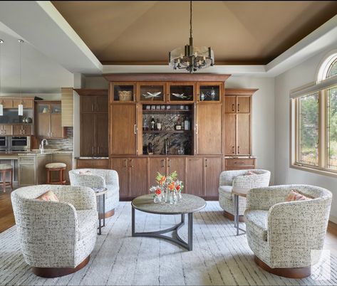 Wet bar Dining Room With Sitting Area, Built In Wet Bar, Bar Lounge Room, Bar Lounge Area, Home Bar Rooms, Sitting Room Design, Wallpaper Home Decor, Flex Room, Whimsical Wonderland