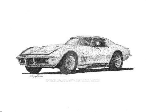 An Ink Drawing done in my Stipple style. The subject is a Douglas C-47A Skytrain in USAAF markings. The markings represent an aircraft that participated in the D-Day invasion. I think this work act... Car Ink Drawing, Corvette Stingray 1969, Stingray Car, Stingray Tattoo, Stippling Drawing, 1969 Corvette, D Day Invasion, Vintage Corvette, Simple Subject