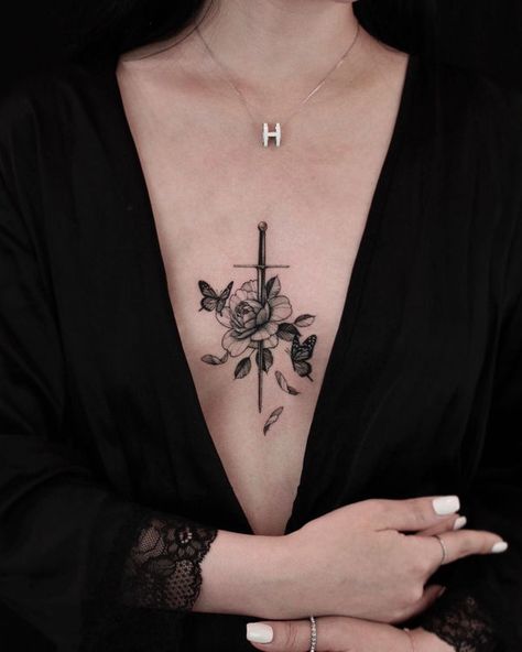 Chest Tattoos For Women, Pretty Tattoos For Women, Small Hand Tattoos, Sternum Tattoo, Tattoo Designs And Meanings, Sleeve Tattoos For Women, Elegant Tattoos, Tattoo Designs For Women, Tattoo Design Drawings