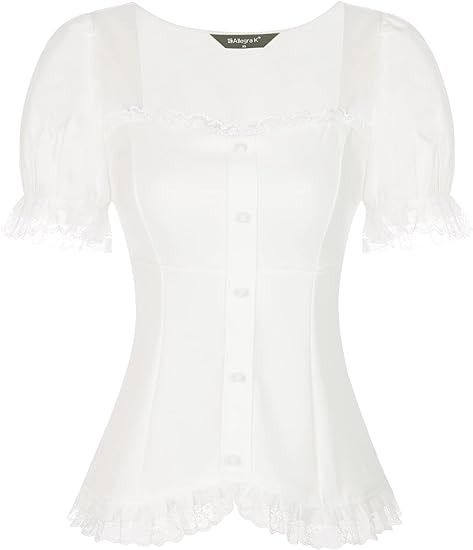 Allegra K Victorian Shirt for Women's Sweetheart Neck Puff Sleeve Halloween Lace Up Gothic Blouse at Amazon Women’s Clothing store Victorian Shirt, Gothic Blouse, Puff Sleeves Blouse, Short Sleeve Peplum Top, Lace Bustier Top, Victorian Blouse, Lace Bustier, Lace Decor, Blouse White