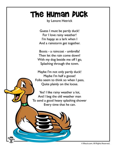 Spring Poem - The Human Duck | Woo! Jr. Kids Activities Funny Christmas Poems, Duck Story, Spring Poem, Flag Drawing, Childrens Poems, Funny Poems, Children's Stories, Kids Poems, Spring Kids