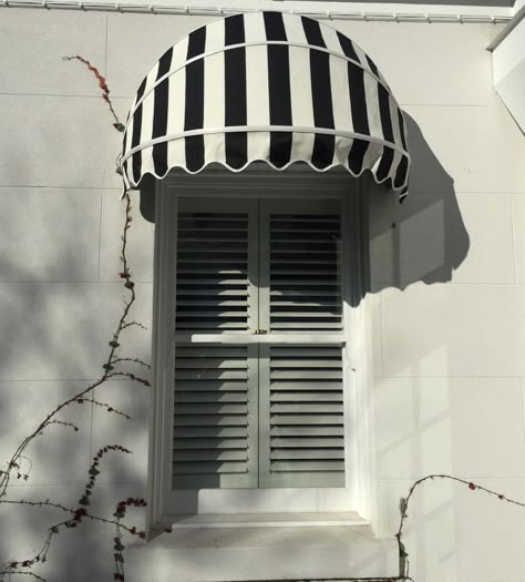 Striped Window Awnings, Black Awning, Marsh House, Outdoor Bbq Kitchen, Bbq Kitchen, Window Awnings, Gate House, Beach Living, Outdoor Bbq