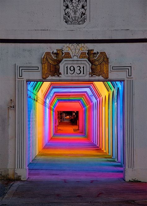 Rainbow Light, 1930s Art Deco, Light Installation, Public Art, Light Art, Neon Lighting, Urban Art, The Door, Installation Art