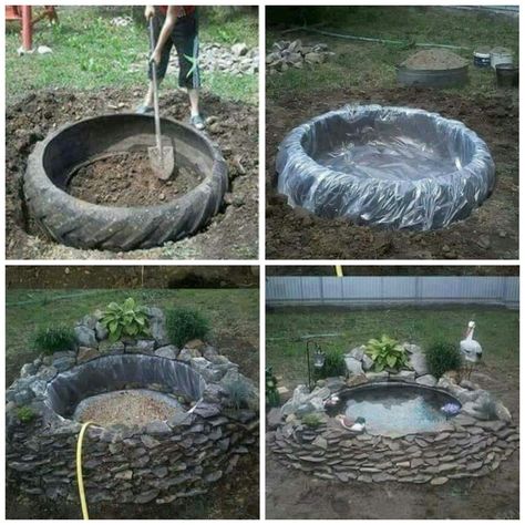 Tire Pond, Taman Air, Diy Pond, Ponds Backyard, Garden Yard Ideas, Natural Styles, Garden Fountains, Garden Bed, Outdoor Fire