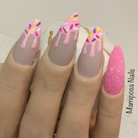 Yazzy on Instagram: “Icing drip with sprinkles!” Paint Drip Nail Design, Icing Drip, Drip Design, Drip Nails, Long Acrylic, Drip Painting, Long Acrylic Nails, Stiletto Nails, Beautiful Nails