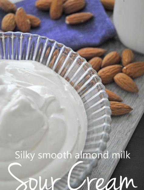 - ENGLISH • PlantePusherne - vegansk mad Almond Milk Cheese, Almond Creme, Dairy Substitutes, Almond Benefits, Soy Free Vegan, Dairy Free Soy Free, Vegan Cheese Recipes, Sour Cream Recipes, Homemade Almond Milk