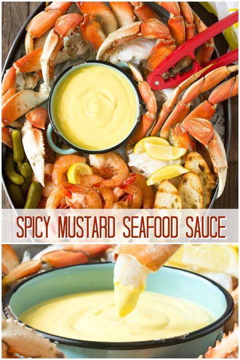 Spicy Mustard Seafood Sauce Recipe - A 5-ingredients dipping sauce for crab claws and legs, lobster, and shrimp. #GlutenFree #DairyFree #Ketogenic #ASpicyPerspective via @spicyperspectiv Seafood Sauces, Cajun Seasonings, Seafood Dipping Sauce, Seafood Sauce Recipe, Recipe Sauce, Spicy Dipping Sauce, Spicy Mustard, Mustard Recipe, Dip Sauce