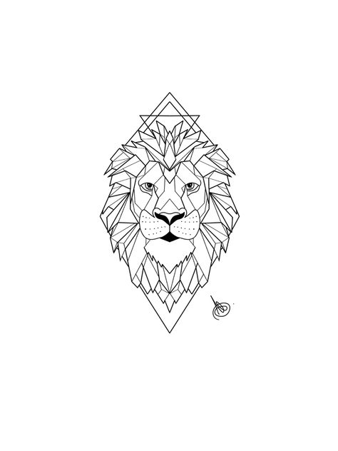 Lion Tattoo Geometric, Geometric Lion Tattoo Design, Chester Tattoo, Mandela Tattoo, Leo Zodiac Tattoos, Geometric Lion Tattoo, Geometric Art Animal, Origami Tattoo, Dad Tattoo