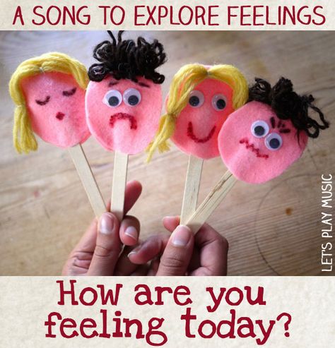 How Are You feeling Today? - Perfect song circle time and for the start of the new term.  Let's Play Music Emotion Activities, Toddler Circle Time, Craft Ideas For Toddlers, Emotional Education, Understanding Feelings, Circle Time Songs, Express Feelings, Circle Time Activities, Social Emotional Activities