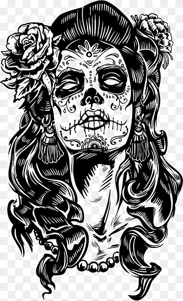 Skull Transparent, Grey Wolf Tattoo, Catrina Tattoo, Skull Girl Tattoo, Chinese Dragon Tattoos, Skull Coloring Pages, Sugar Skull Girl, Skull Decal, Sugar Skull Art