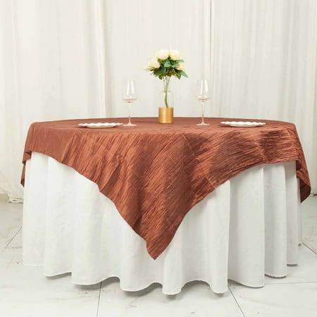 This crinkled taffeta table overlay will add texture and elegance to your party table decorations. Together with your beautiful centerpieces and table setting, this high-quality accordion crinkled taffeta fabric will bring a bit of metallic sparkle to your dinner table setting. Whether for family dinners, get-togethers, weddings or any special events, this tablecloth topper is just perfect to complete the look of your party tables! WHAT YOU GET: Each order is for one (1) table overlay. Measureme Circle Table, Table Overlays, Dinner Table Setting, Taffeta Fabric, Party Table Cloth, Event Table, Lace Table, Square Table, Square Tablecloth