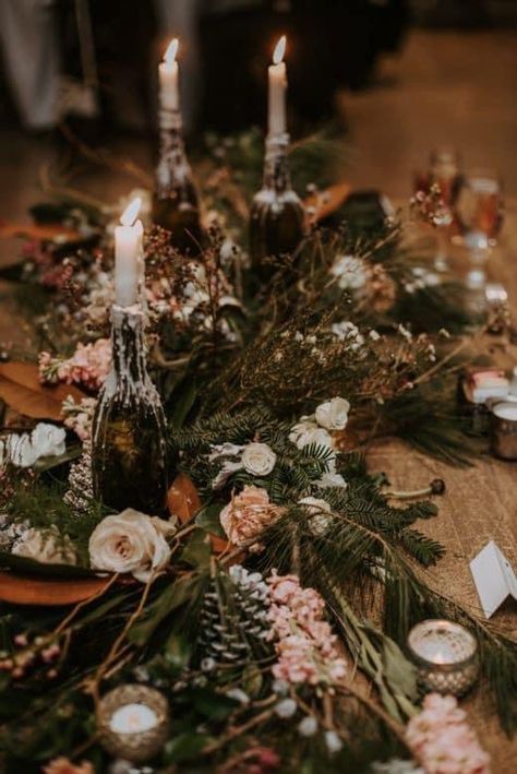 Woodsy Wedding Reception Decor, Woodsy Rustic Wedding, Enchanted Winter Forest Wedding, Woodsy Christmas Aesthetic, Woodsy Indoor Wedding, Woodsy Elegant Wedding, Forest Centerpieces Wedding, Vintage Woodland Wedding, Ethereal Wedding Centerpieces