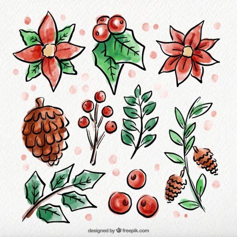 Holly Doodle Christmas, Christmas Plant Drawing, Christmas Plants Drawing, How To Draw Poinsettia, Christmas Flower Illustration, Winter Flowers Drawing, Poinsettia Doodle, Christmas Flower Drawing, Winter Doodles Easy